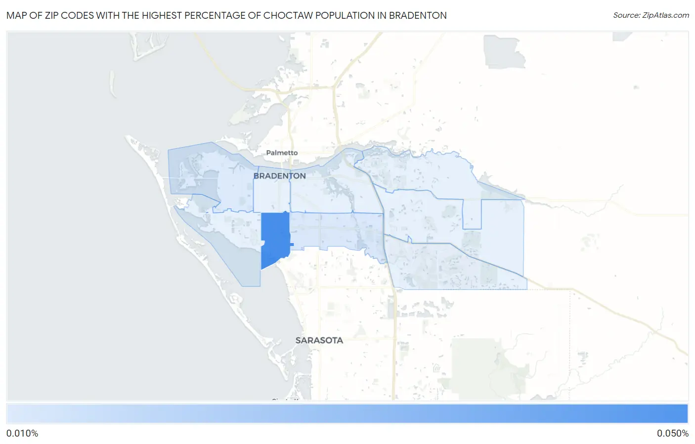 Zip Codes with the Highest Percentage of Choctaw Population in Bradenton Map