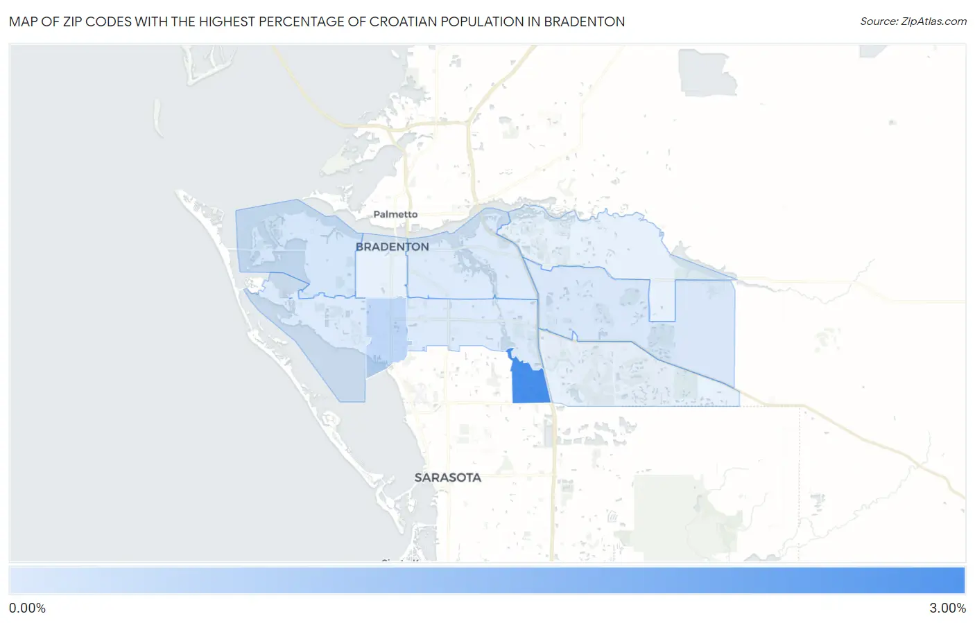 Zip Codes with the Highest Percentage of Croatian Population in Bradenton Map