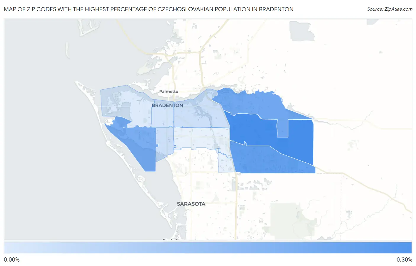 Zip Codes with the Highest Percentage of Czechoslovakian Population in Bradenton Map