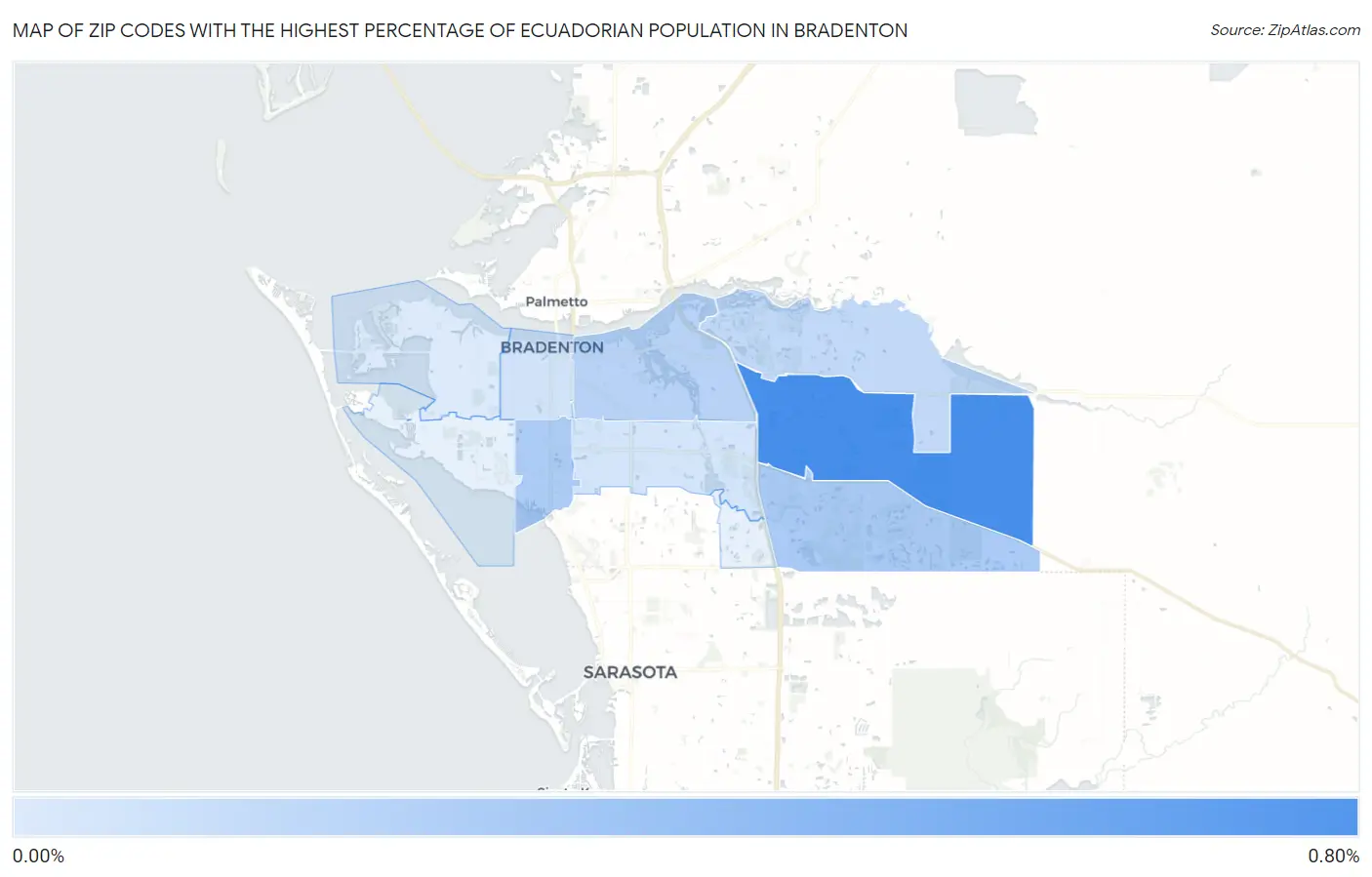 Zip Codes with the Highest Percentage of Ecuadorian Population in Bradenton Map
