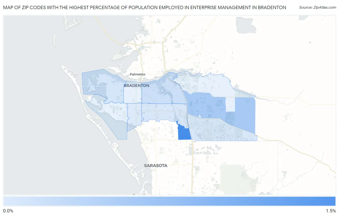 Zip Codes with the Highest Percentage of Population Employed in Enterprise Management in Bradenton Map