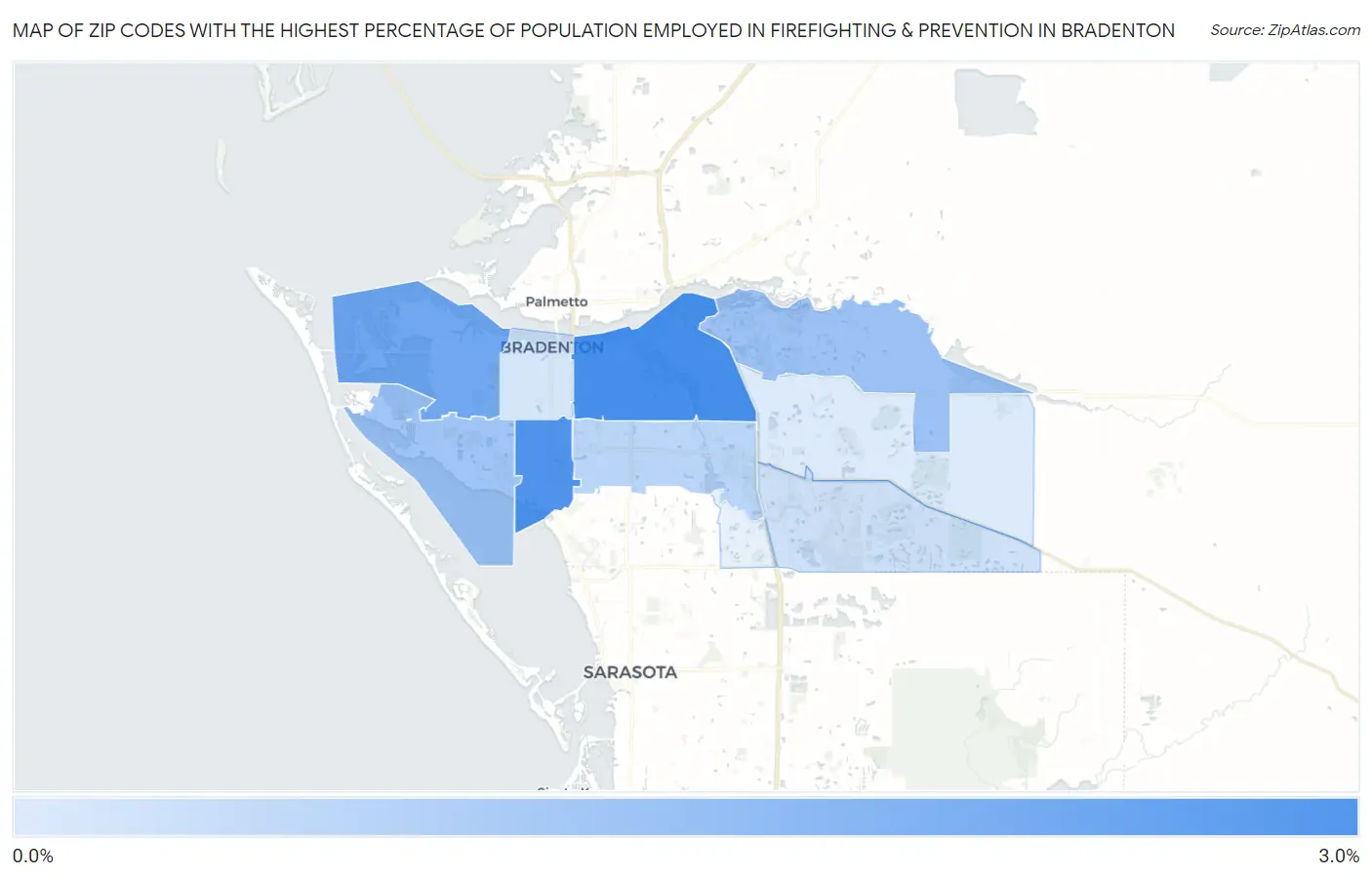 Zip Codes with the Highest Percentage of Population Employed in Firefighting & Prevention in Bradenton Map