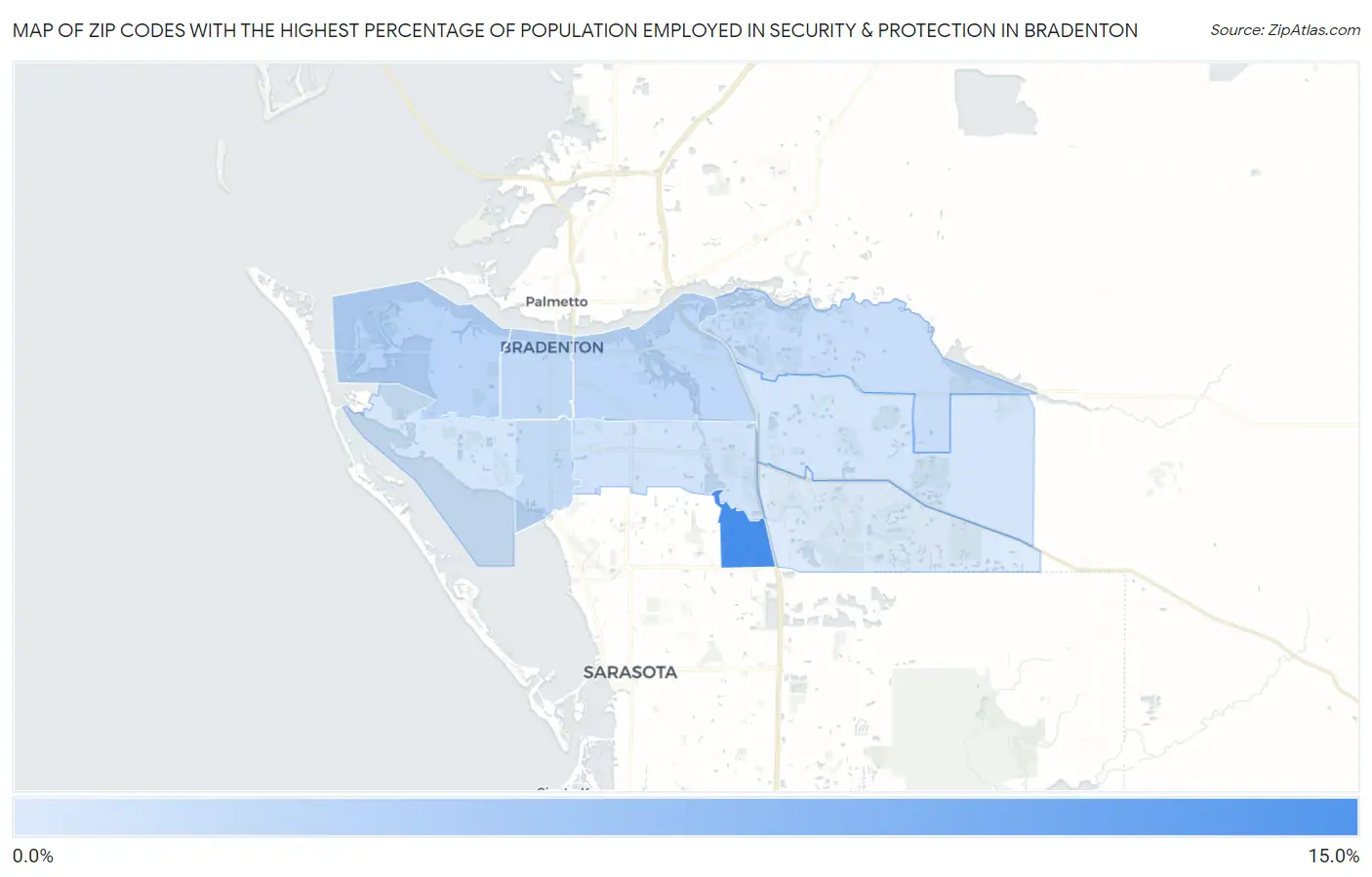 Zip Codes with the Highest Percentage of Population Employed in Security & Protection in Bradenton Map
