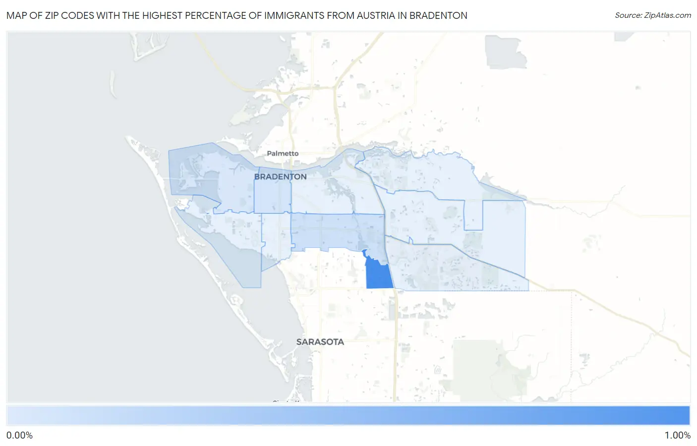 Zip Codes with the Highest Percentage of Immigrants from Austria in Bradenton Map