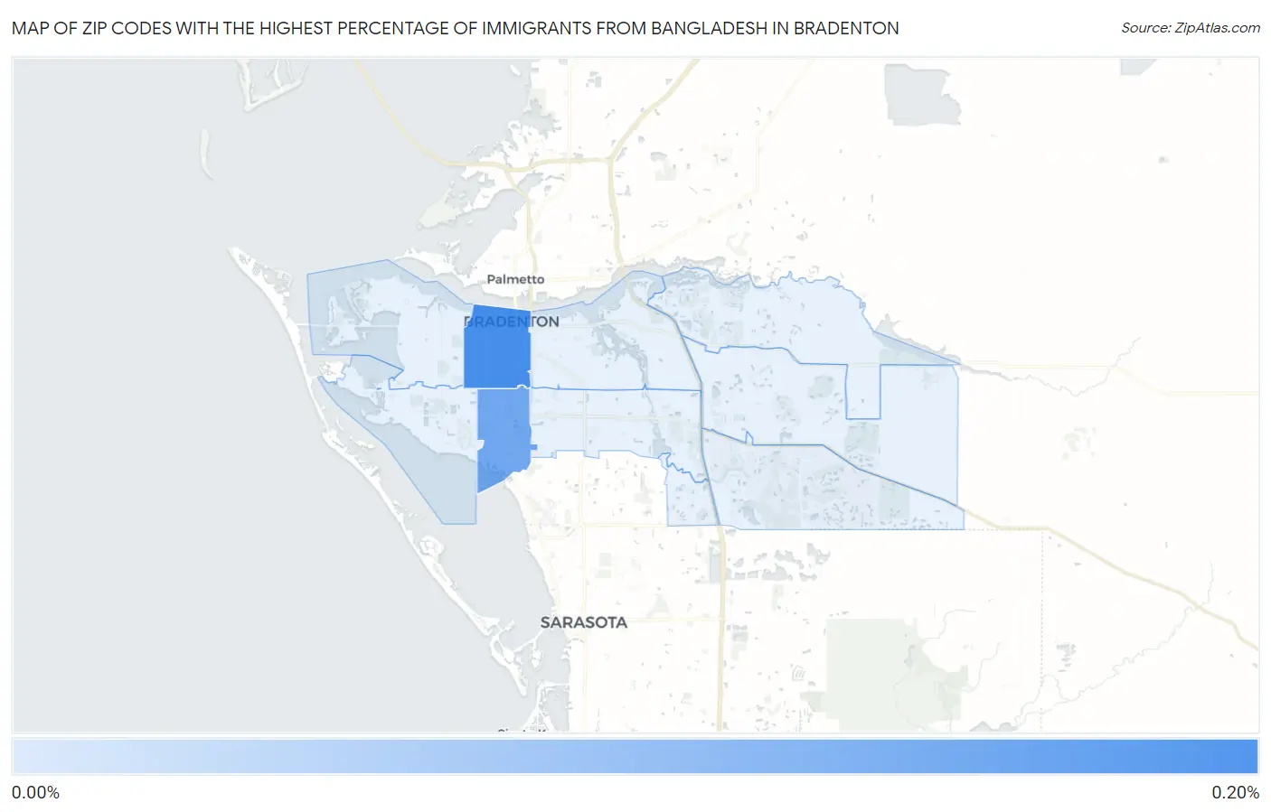 Zip Codes with the Highest Percentage of Immigrants from Bangladesh in Bradenton Map