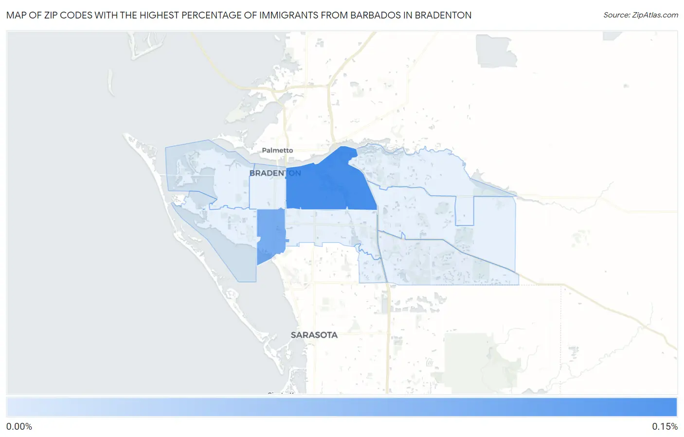 Zip Codes with the Highest Percentage of Immigrants from Barbados in Bradenton Map