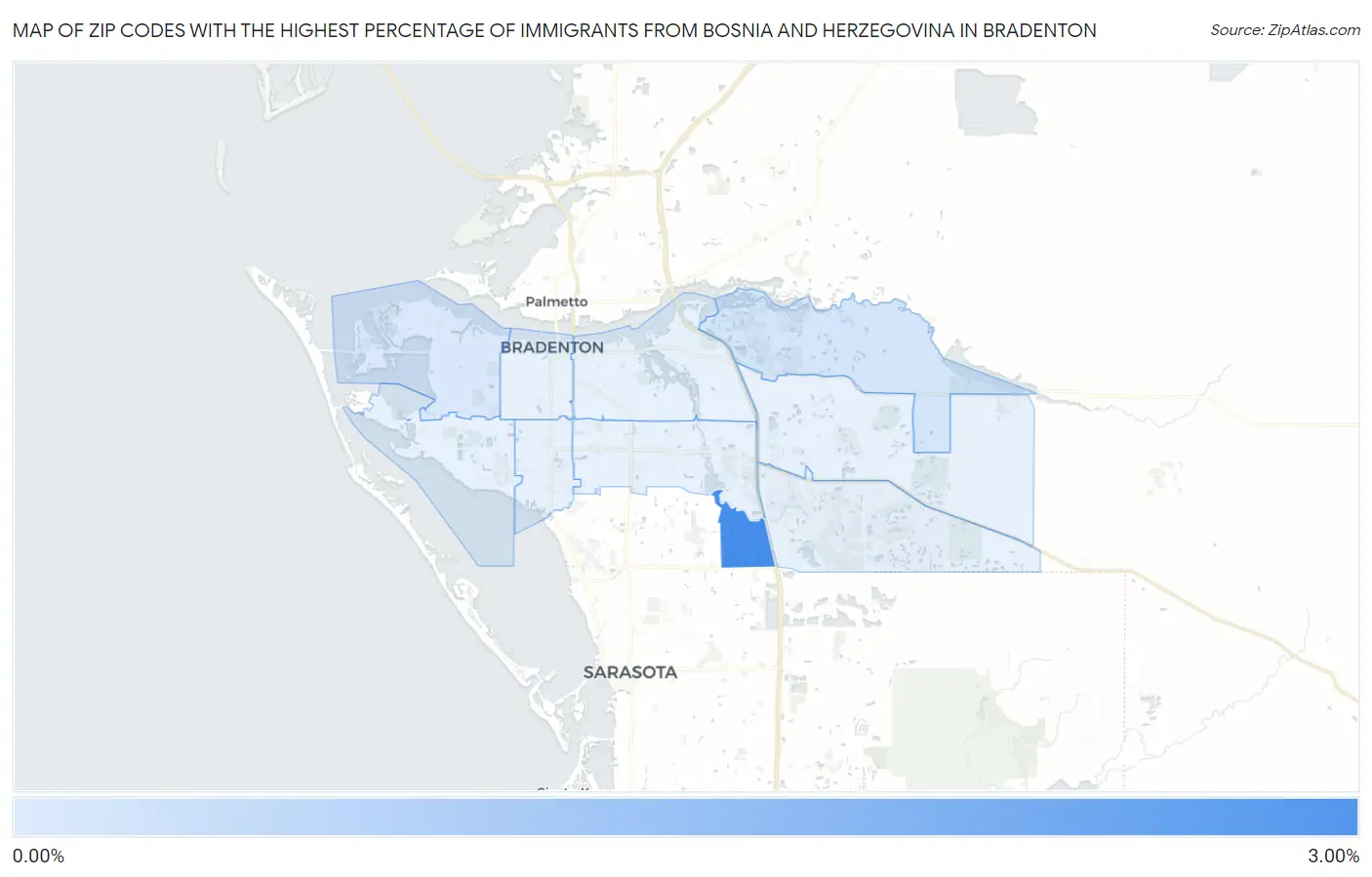 Zip Codes with the Highest Percentage of Immigrants from Bosnia and Herzegovina in Bradenton Map