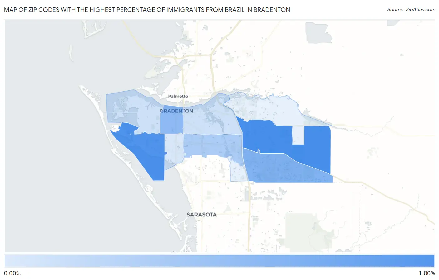 Zip Codes with the Highest Percentage of Immigrants from Brazil in Bradenton Map