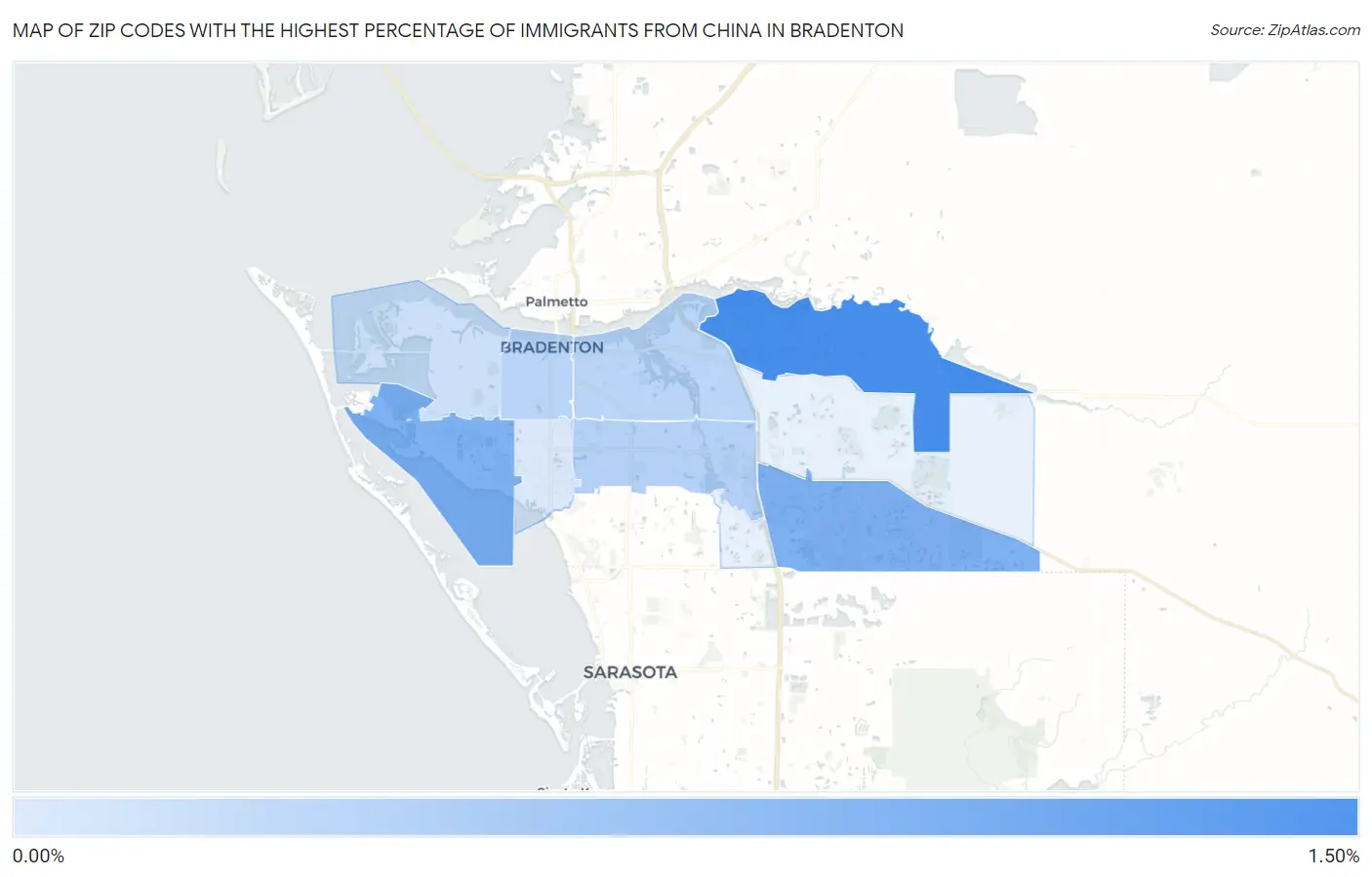 Zip Codes with the Highest Percentage of Immigrants from China in Bradenton Map