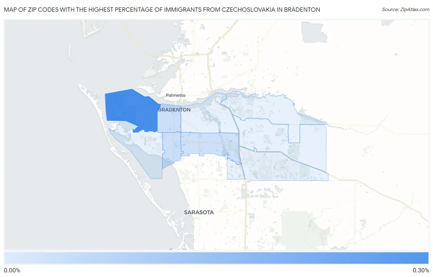 Zip Codes with the Highest Percentage of Immigrants from Czechoslovakia in Bradenton Map