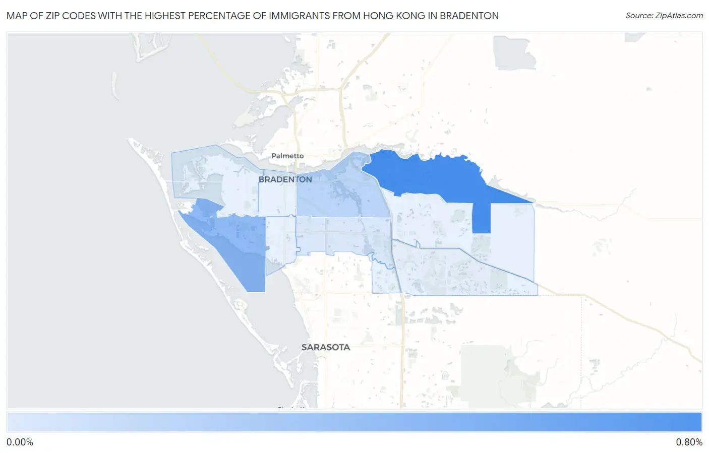 Zip Codes with the Highest Percentage of Immigrants from Hong Kong in Bradenton Map