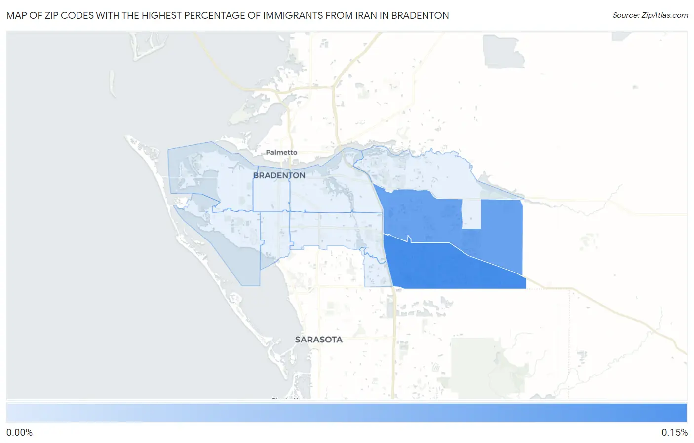 Zip Codes with the Highest Percentage of Immigrants from Iran in Bradenton Map
