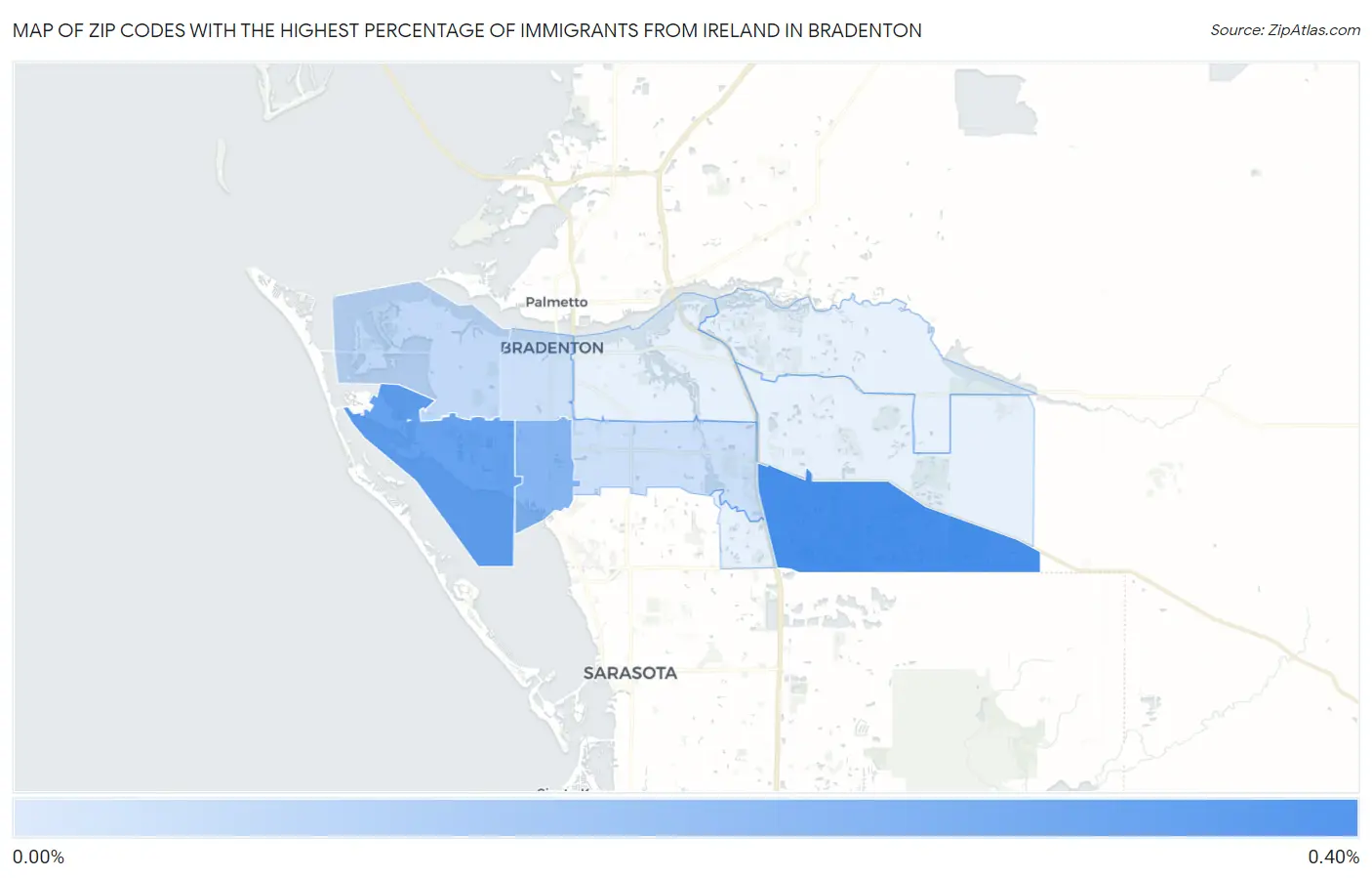 Zip Codes with the Highest Percentage of Immigrants from Ireland in Bradenton Map
