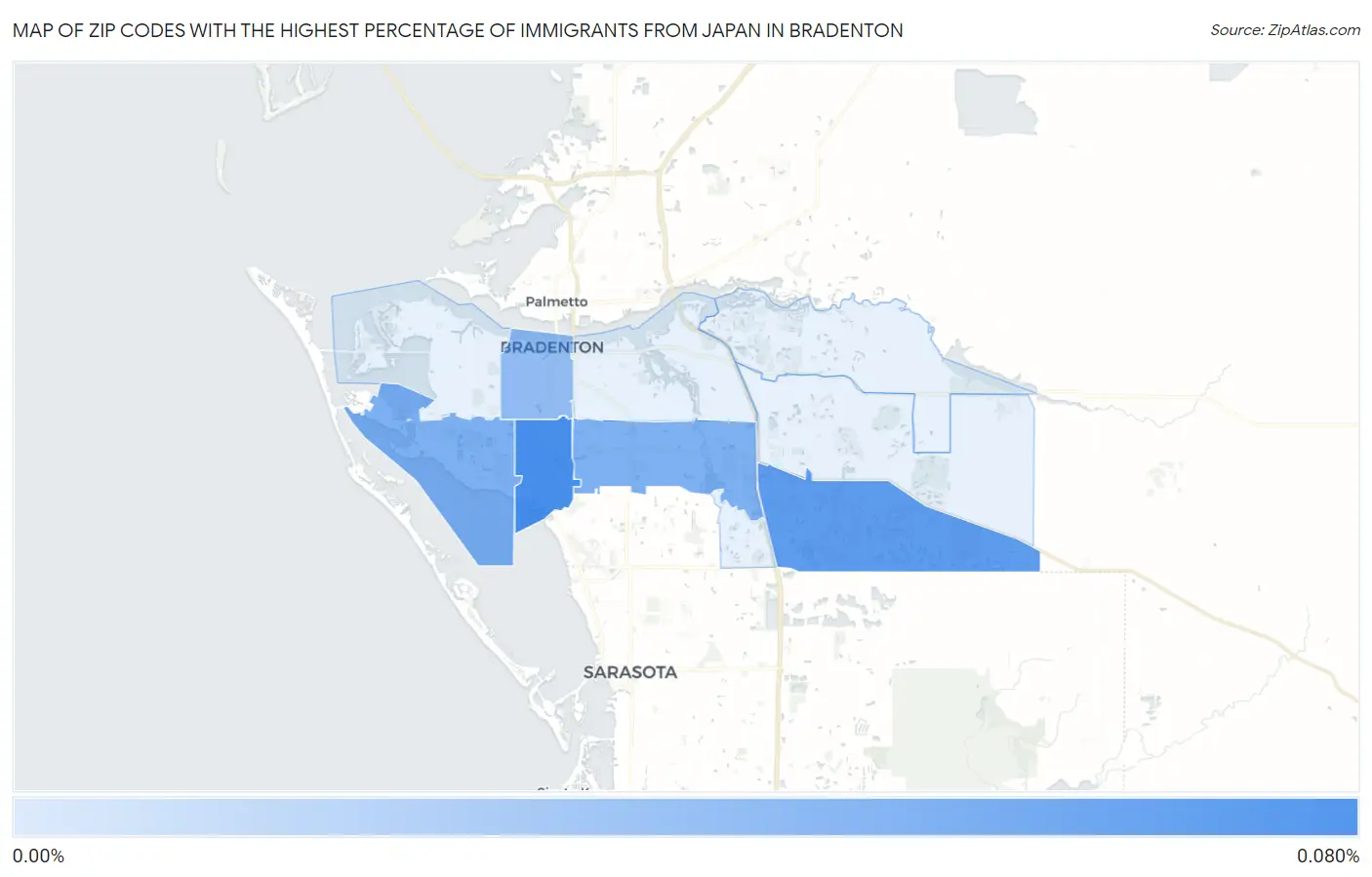 Zip Codes with the Highest Percentage of Immigrants from Japan in Bradenton Map