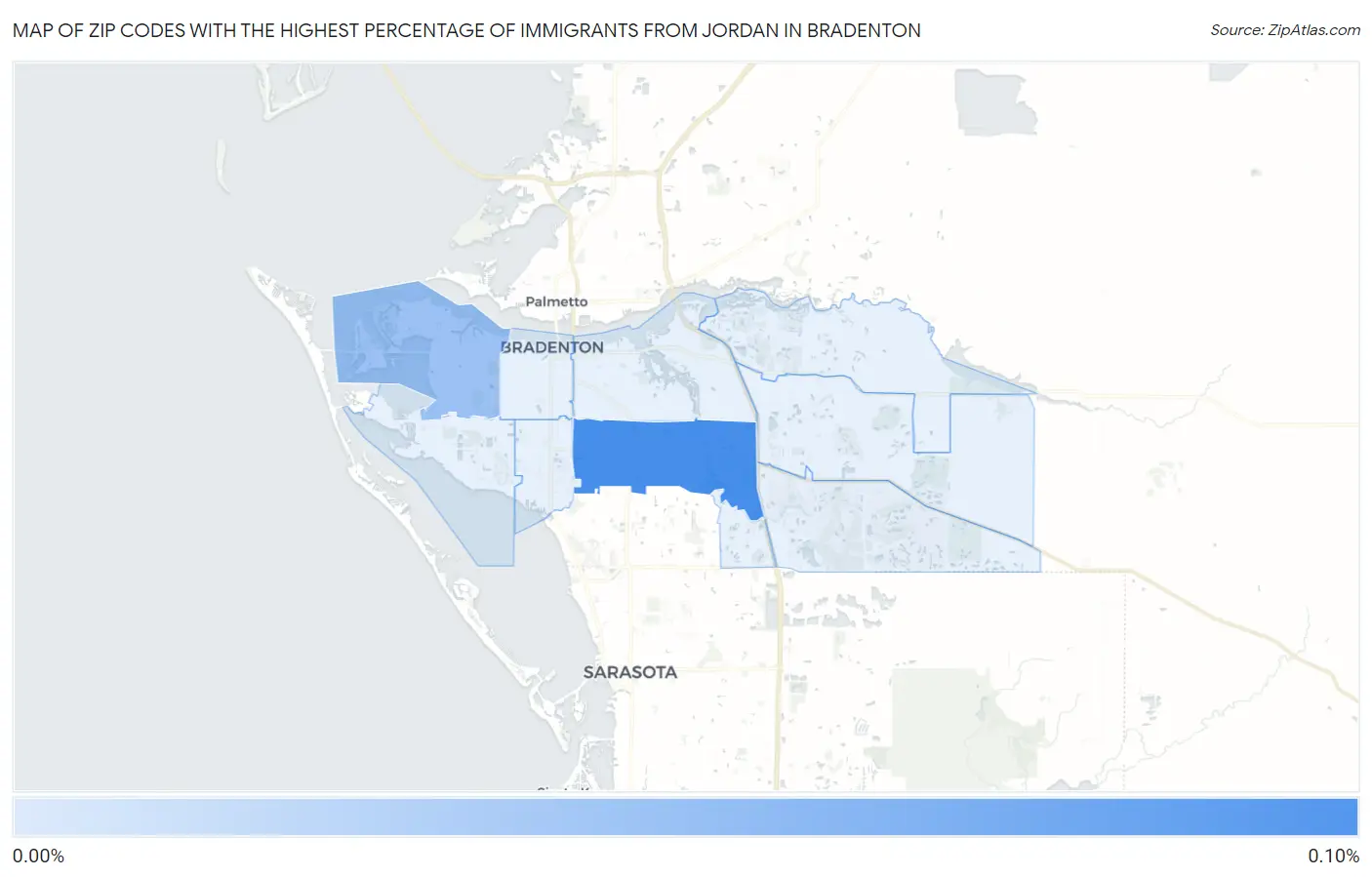 Zip Codes with the Highest Percentage of Immigrants from Jordan in Bradenton Map