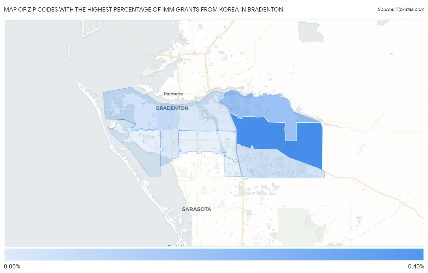 Zip Codes with the Highest Percentage of Immigrants from Korea in Bradenton Map