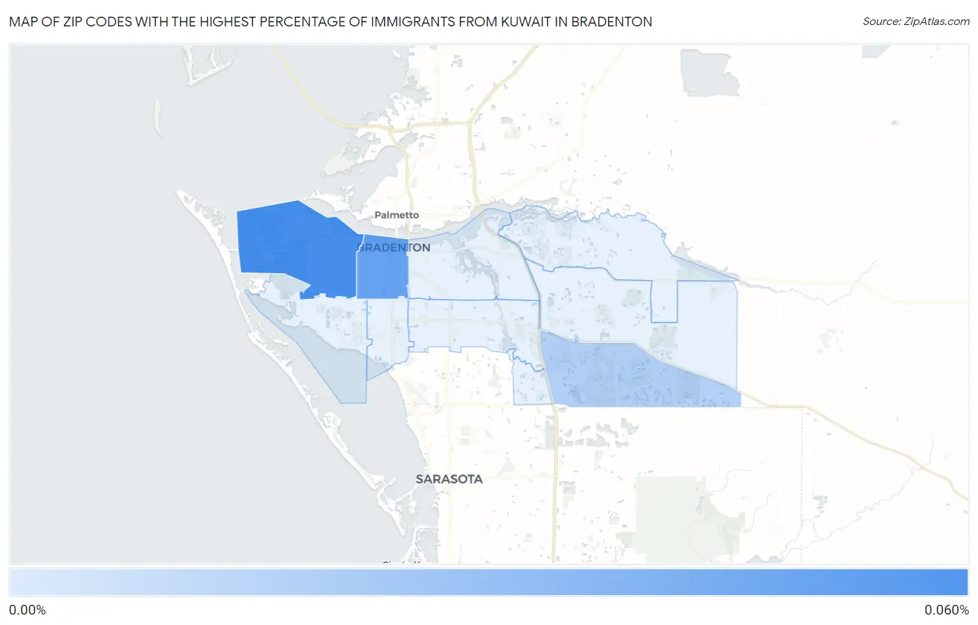 Zip Codes with the Highest Percentage of Immigrants from Kuwait in Bradenton Map