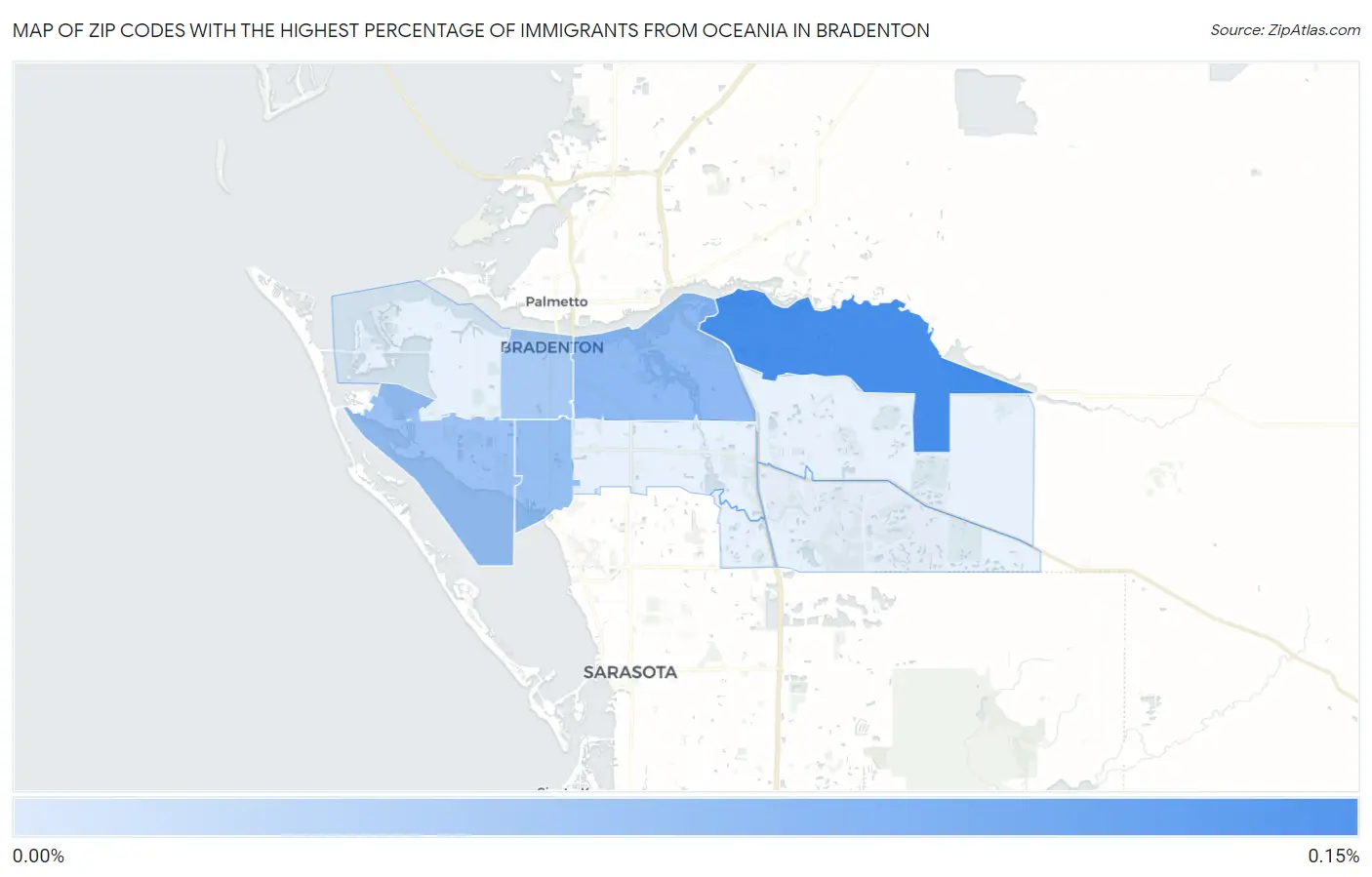 Zip Codes with the Highest Percentage of Immigrants from Oceania in Bradenton Map