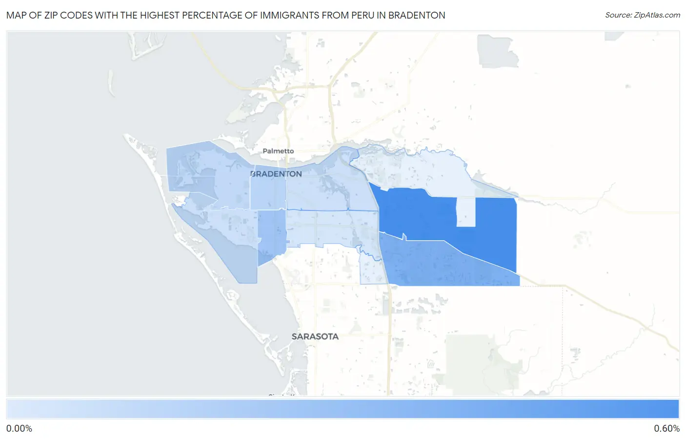 Zip Codes with the Highest Percentage of Immigrants from Peru in Bradenton Map