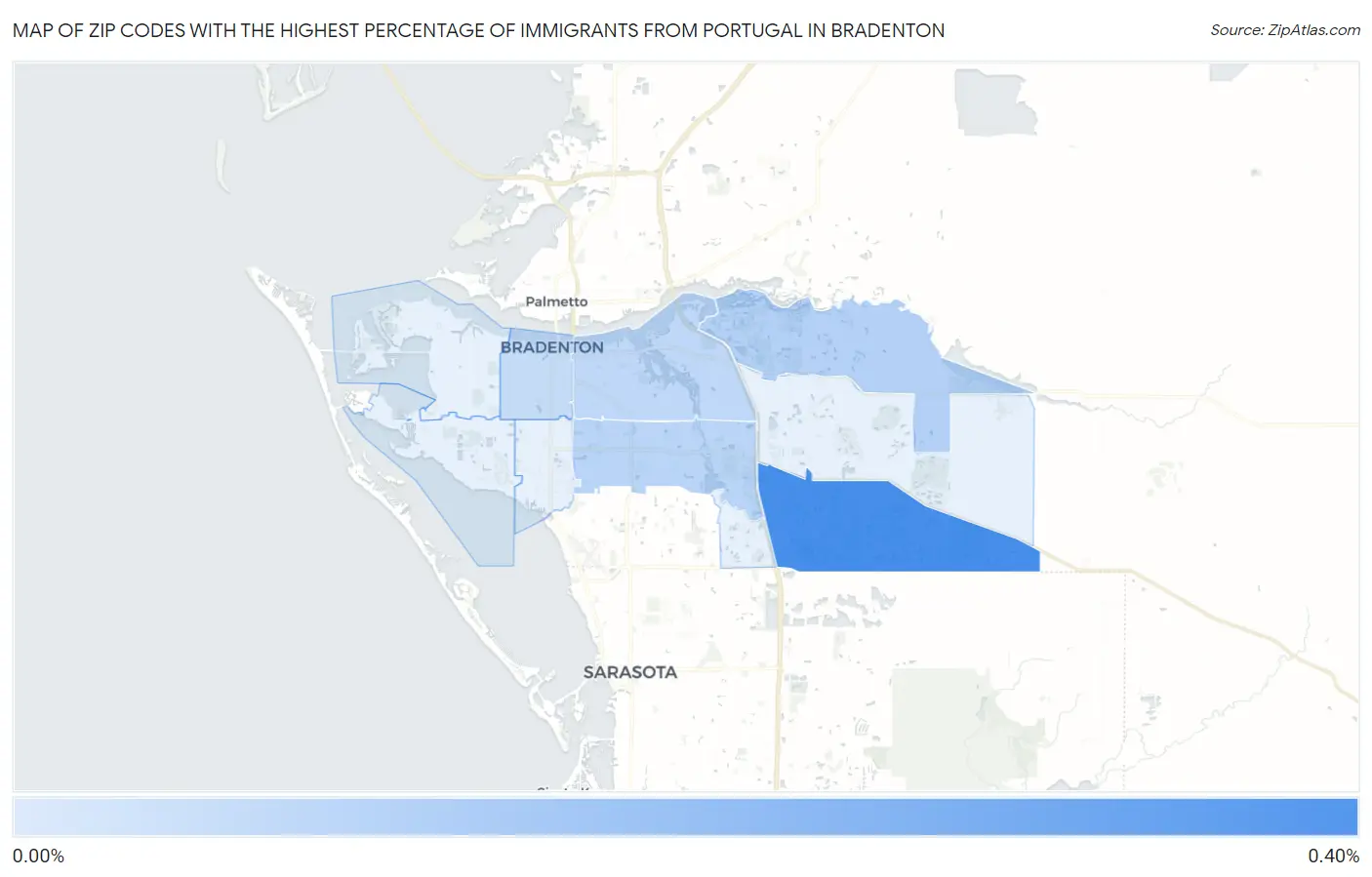 Zip Codes with the Highest Percentage of Immigrants from Portugal in Bradenton Map