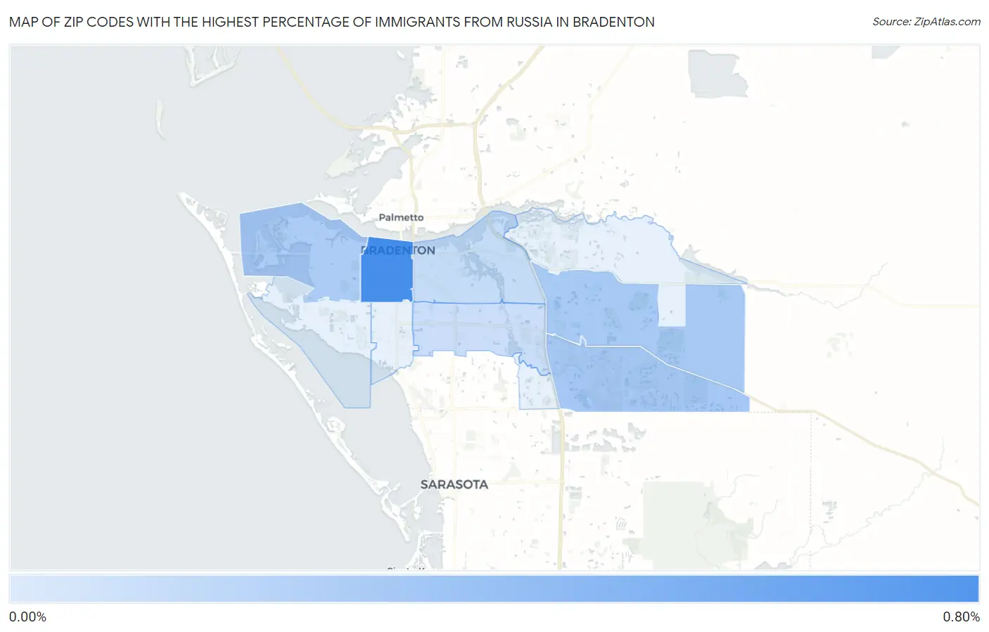 Zip Codes with the Highest Percentage of Immigrants from Russia in Bradenton Map