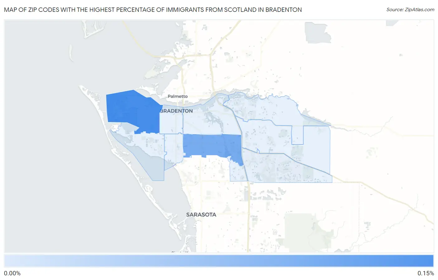 Zip Codes with the Highest Percentage of Immigrants from Scotland in Bradenton Map