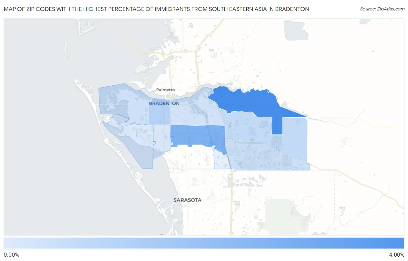 Zip Codes with the Highest Percentage of Immigrants from South Eastern Asia in Bradenton Map