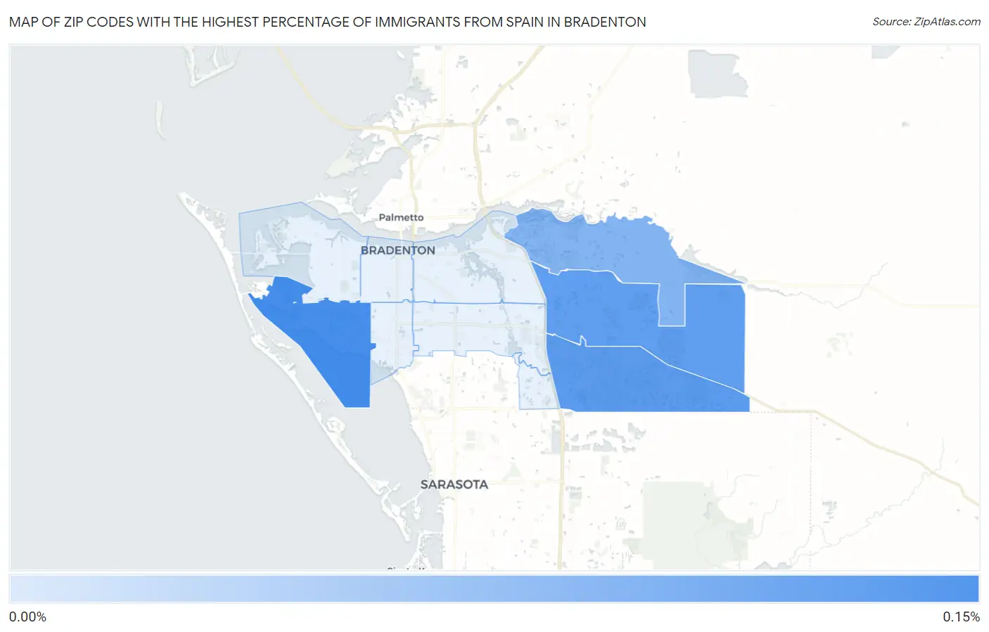 Zip Codes with the Highest Percentage of Immigrants from Spain in Bradenton Map
