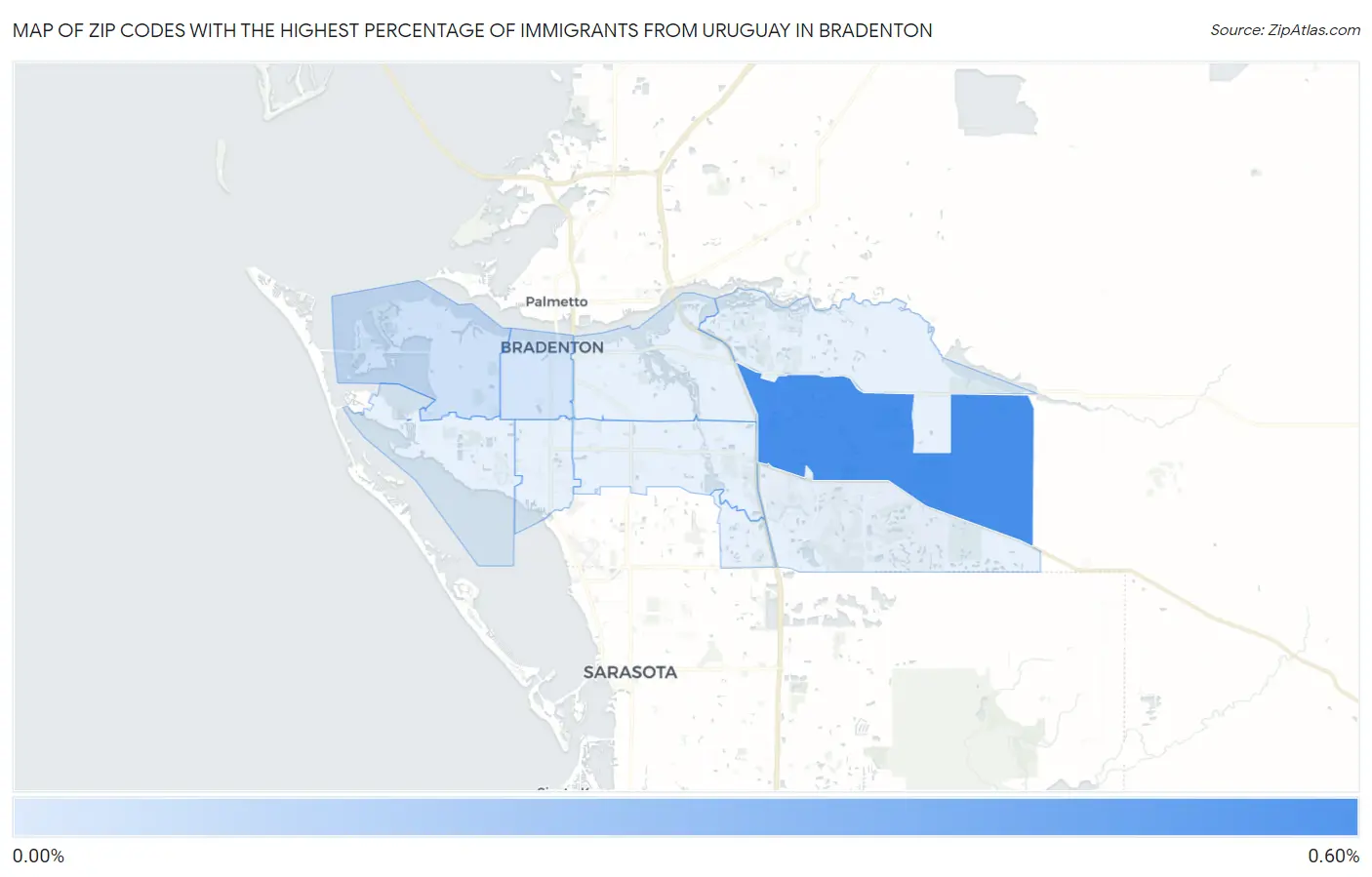 Zip Codes with the Highest Percentage of Immigrants from Uruguay in Bradenton Map