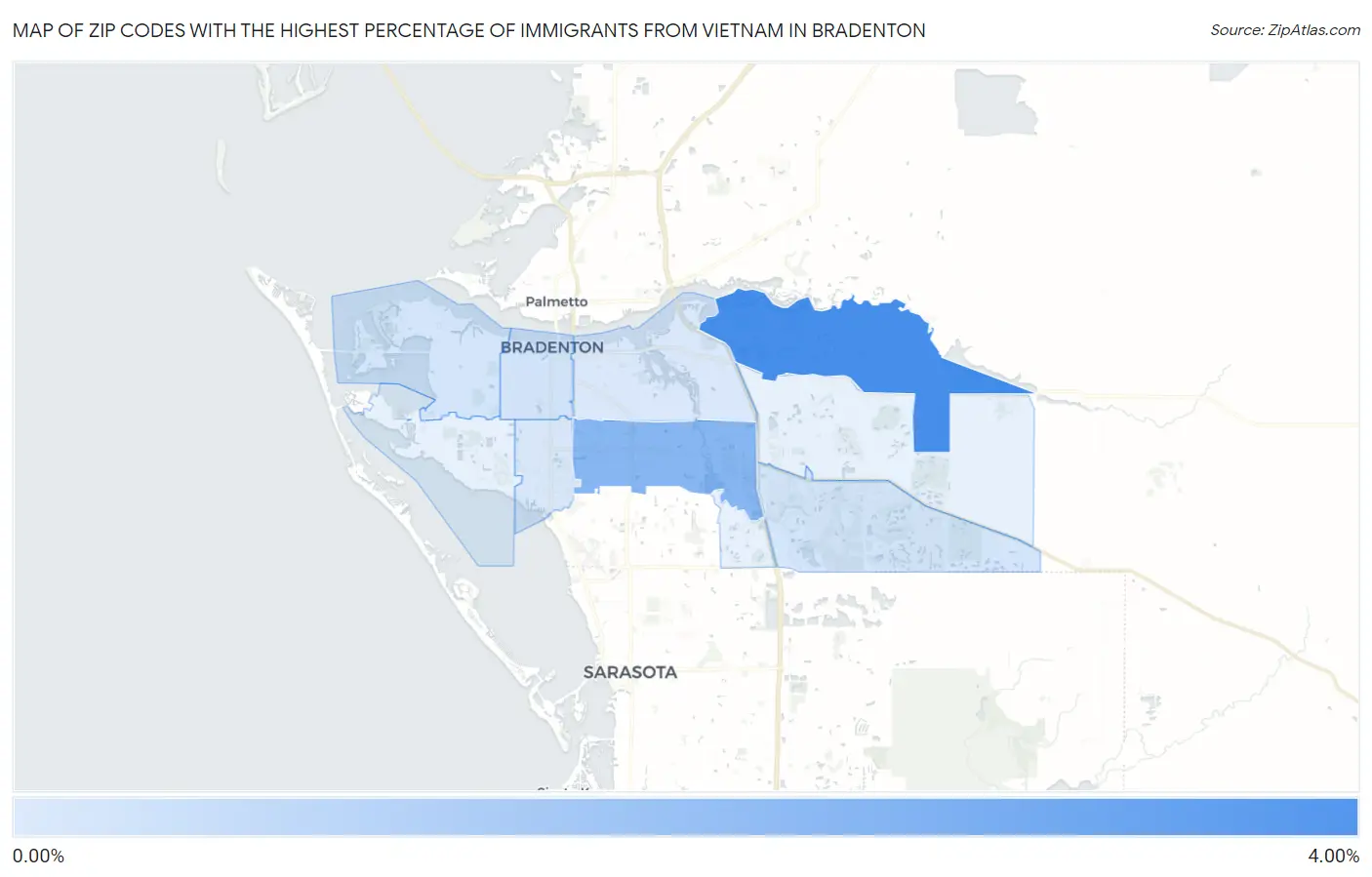 Zip Codes with the Highest Percentage of Immigrants from Vietnam in Bradenton Map
