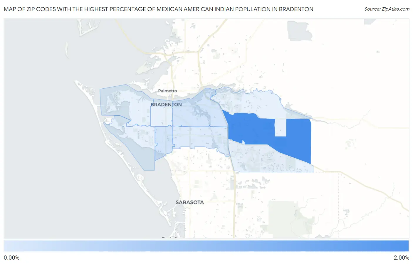 Zip Codes with the Highest Percentage of Mexican American Indian Population in Bradenton Map
