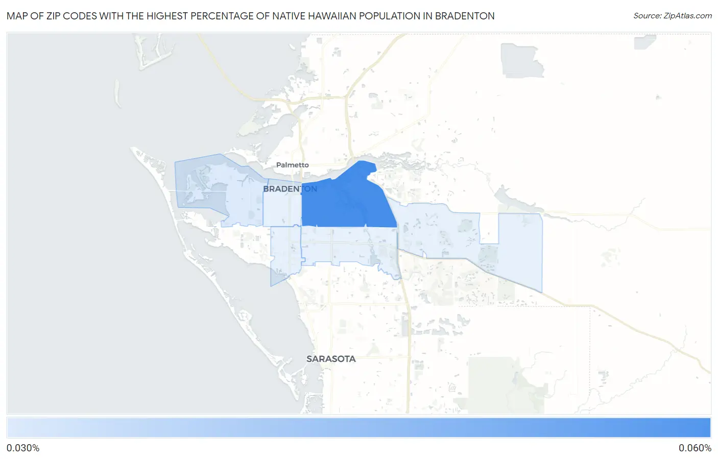 Zip Codes with the Highest Percentage of Native Hawaiian Population in Bradenton Map