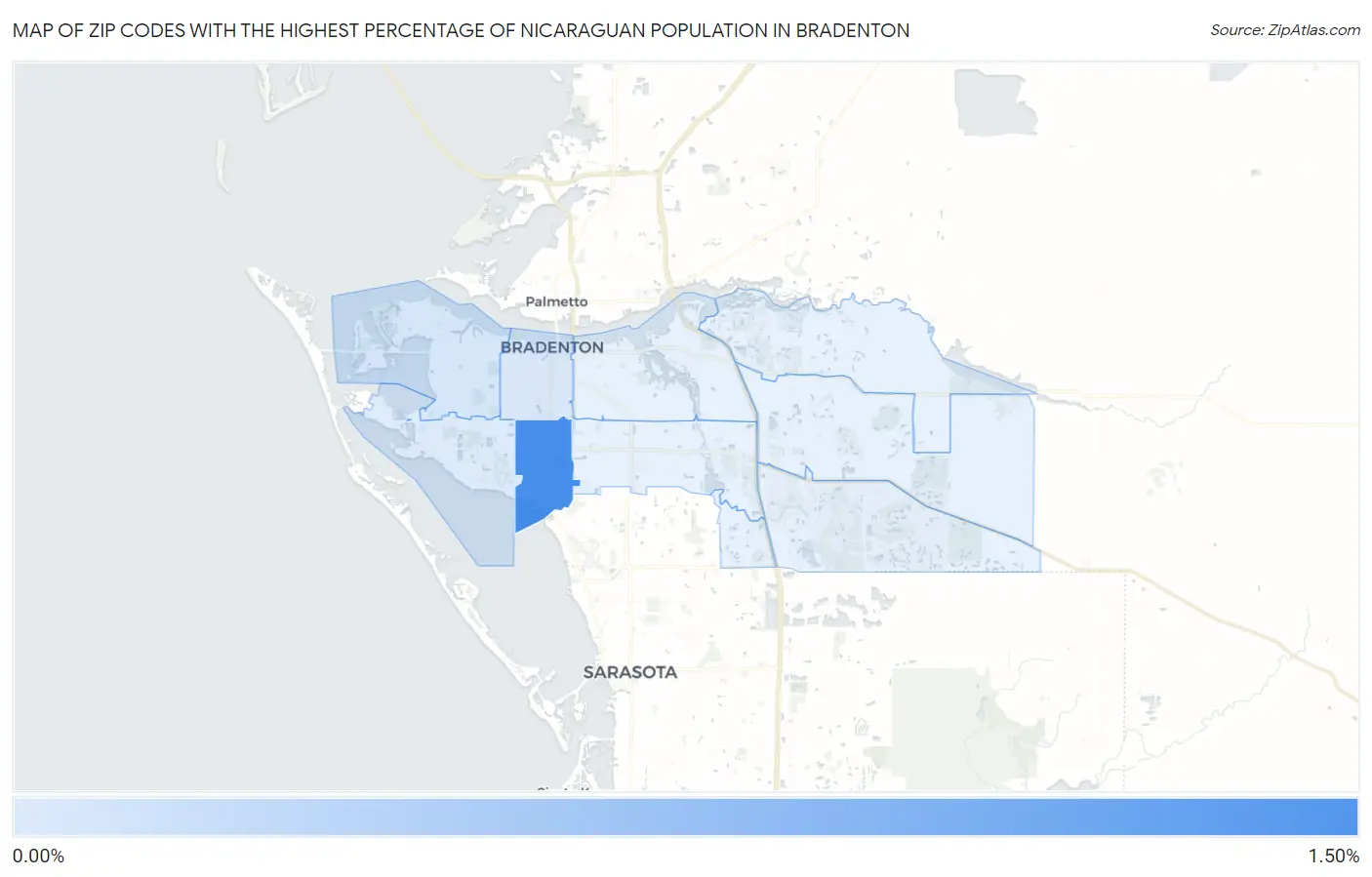 Zip Codes with the Highest Percentage of Nicaraguan Population in Bradenton Map