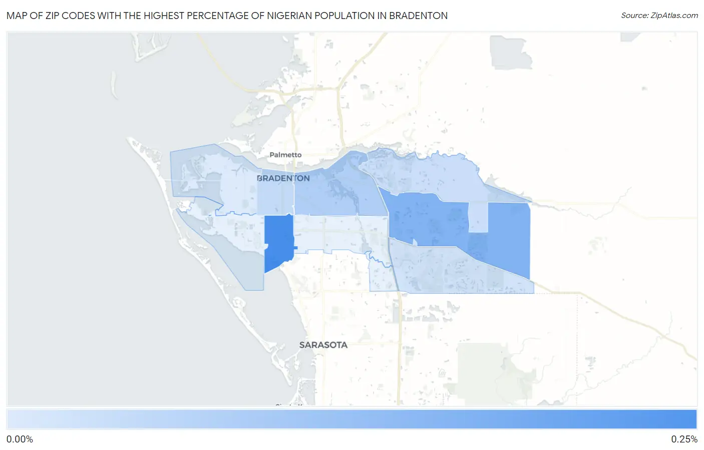 Zip Codes with the Highest Percentage of Nigerian Population in Bradenton Map