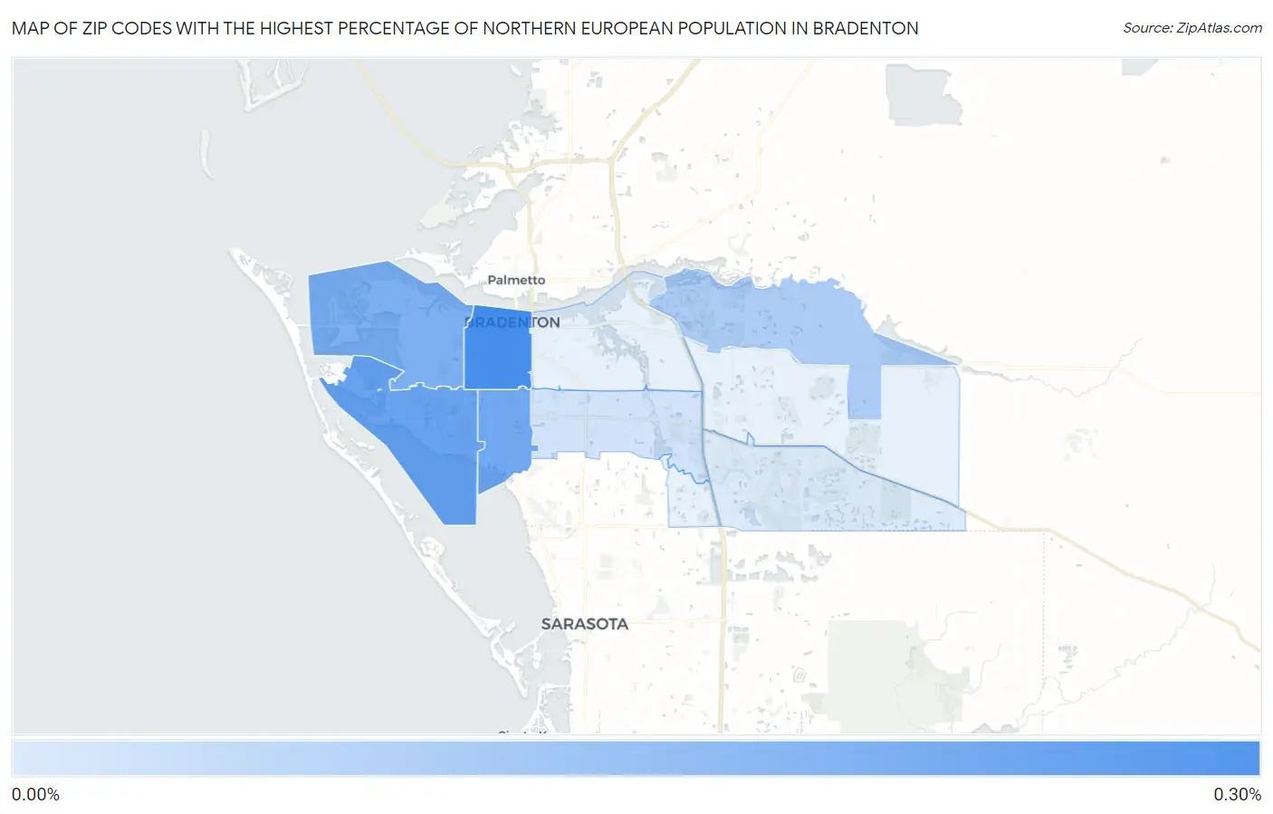 Zip Codes with the Highest Percentage of Northern European Population in Bradenton Map