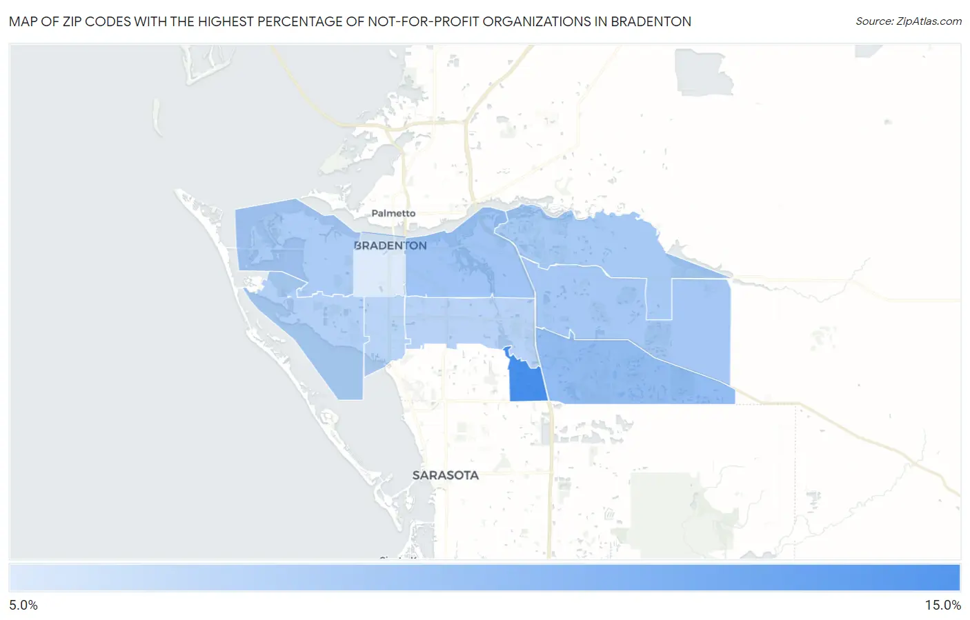 Zip Codes with the Highest Percentage of Not-for-profit Organizations in Bradenton Map