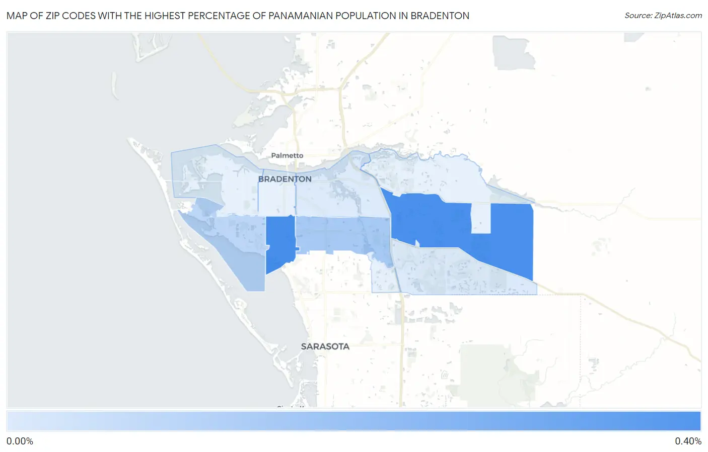 Zip Codes with the Highest Percentage of Panamanian Population in Bradenton Map
