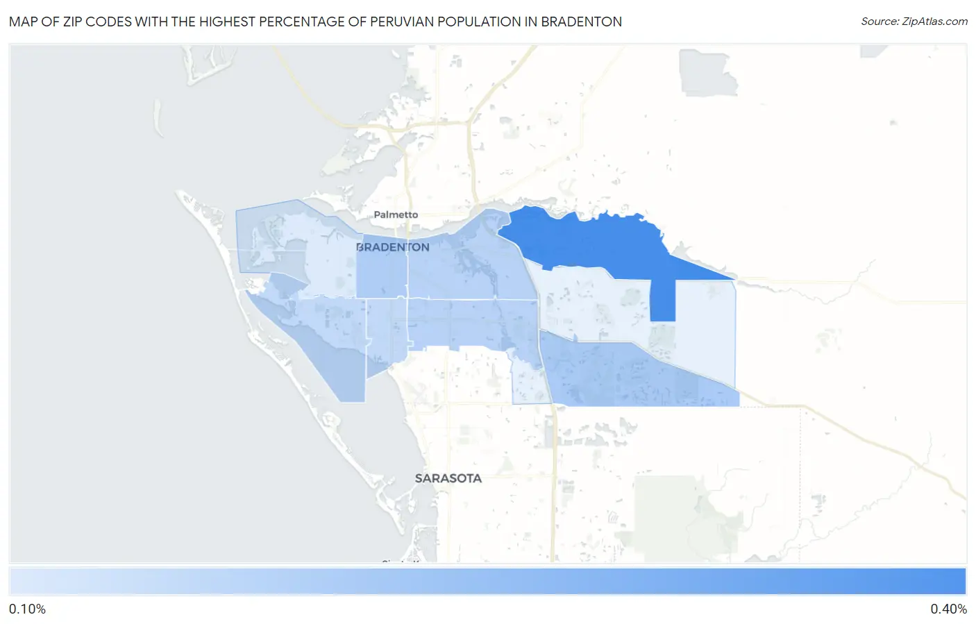 Zip Codes with the Highest Percentage of Peruvian Population in Bradenton Map