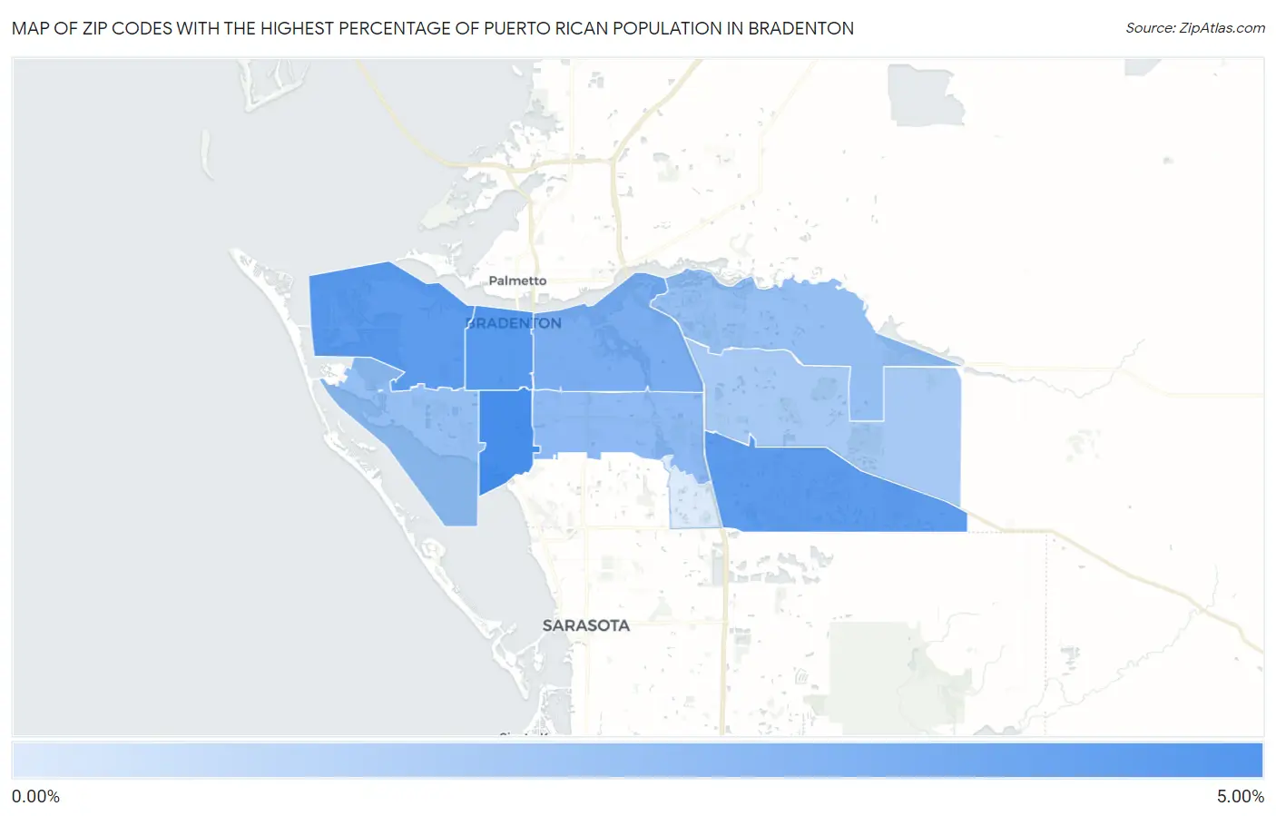 Zip Codes with the Highest Percentage of Puerto Rican Population in Bradenton Map