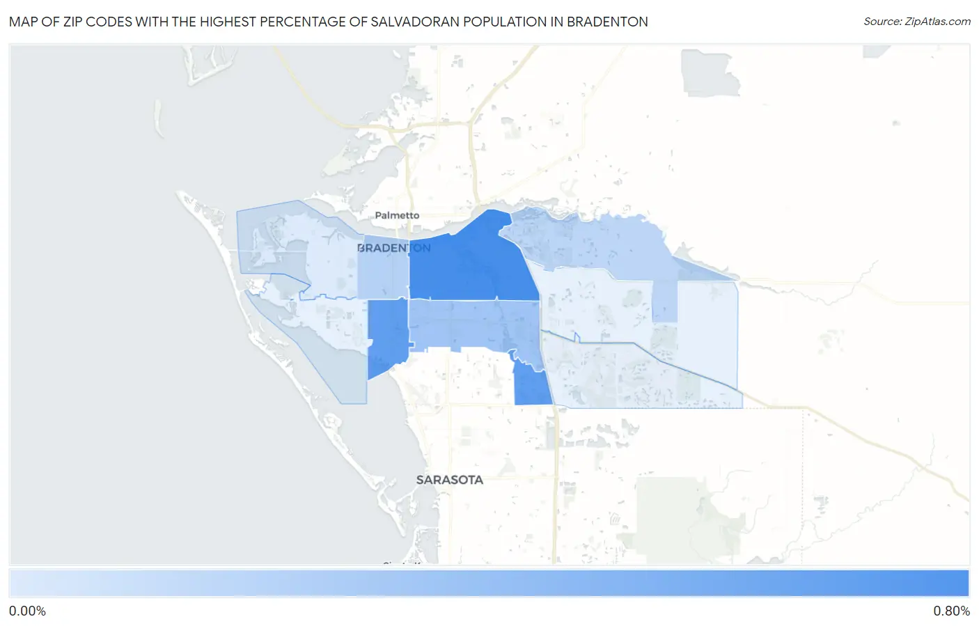 Zip Codes with the Highest Percentage of Salvadoran Population in Bradenton Map