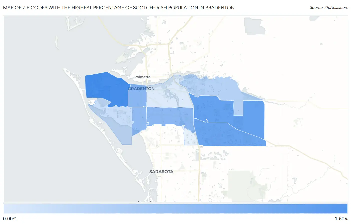 Zip Codes with the Highest Percentage of Scotch-Irish Population in Bradenton Map