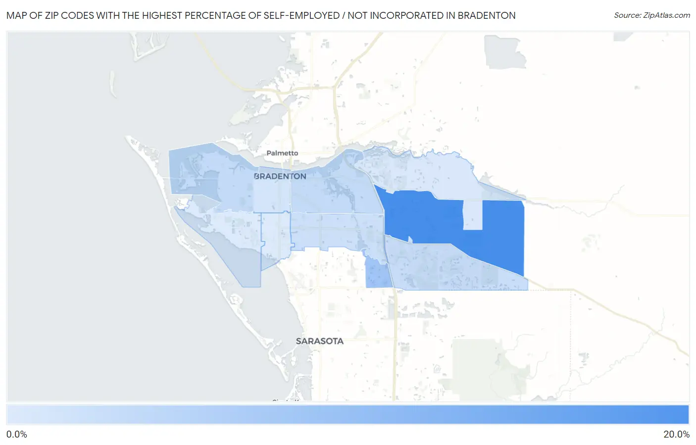 Zip Codes with the Highest Percentage of Self-Employed / Not Incorporated in Bradenton Map