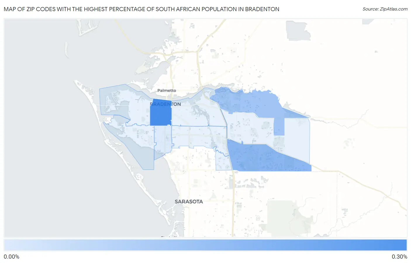 Zip Codes with the Highest Percentage of South African Population in Bradenton Map