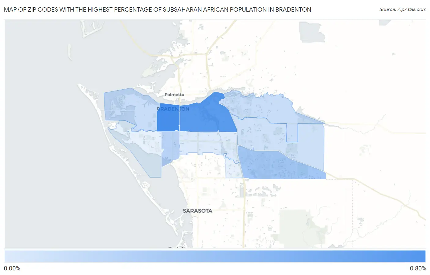 Zip Codes with the Highest Percentage of Subsaharan African Population in Bradenton Map