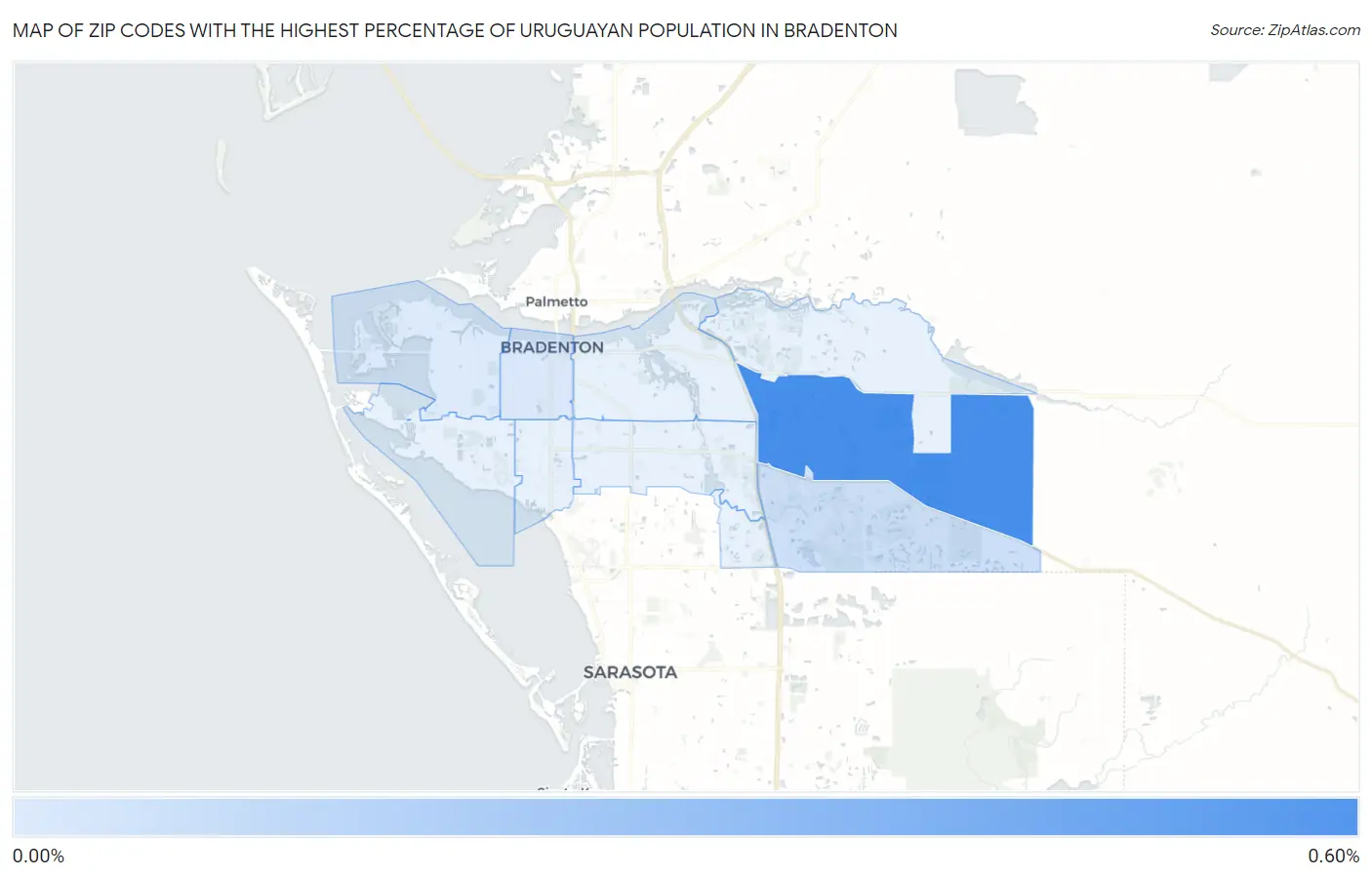 Zip Codes with the Highest Percentage of Uruguayan Population in Bradenton Map