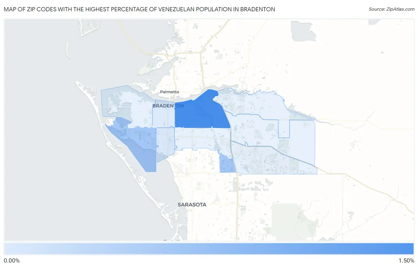 Zip Codes with the Highest Percentage of Venezuelan Population in Bradenton Map