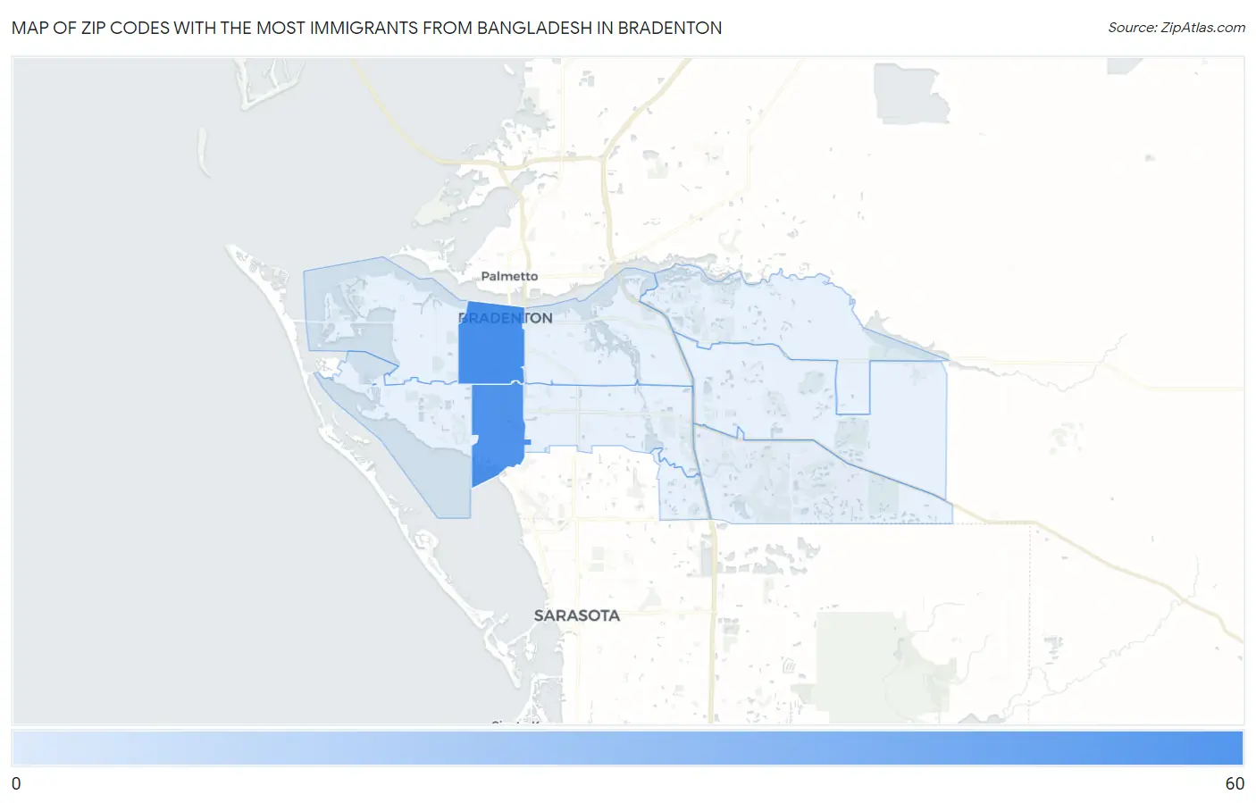 Zip Codes with the Most Immigrants from Bangladesh in Bradenton Map