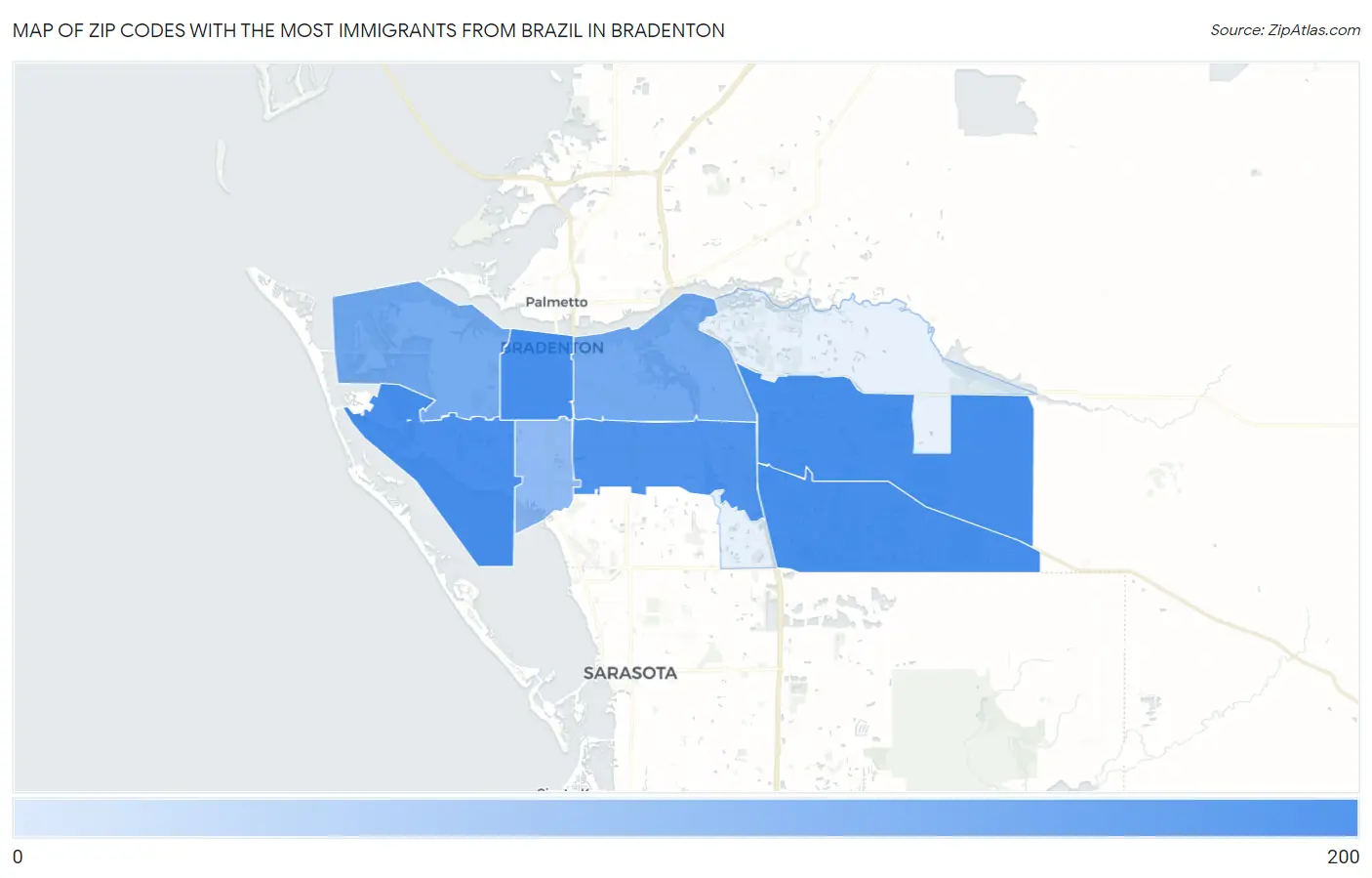 Zip Codes with the Most Immigrants from Brazil in Bradenton Map