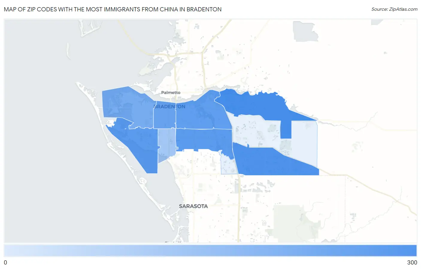 Zip Codes with the Most Immigrants from China in Bradenton Map