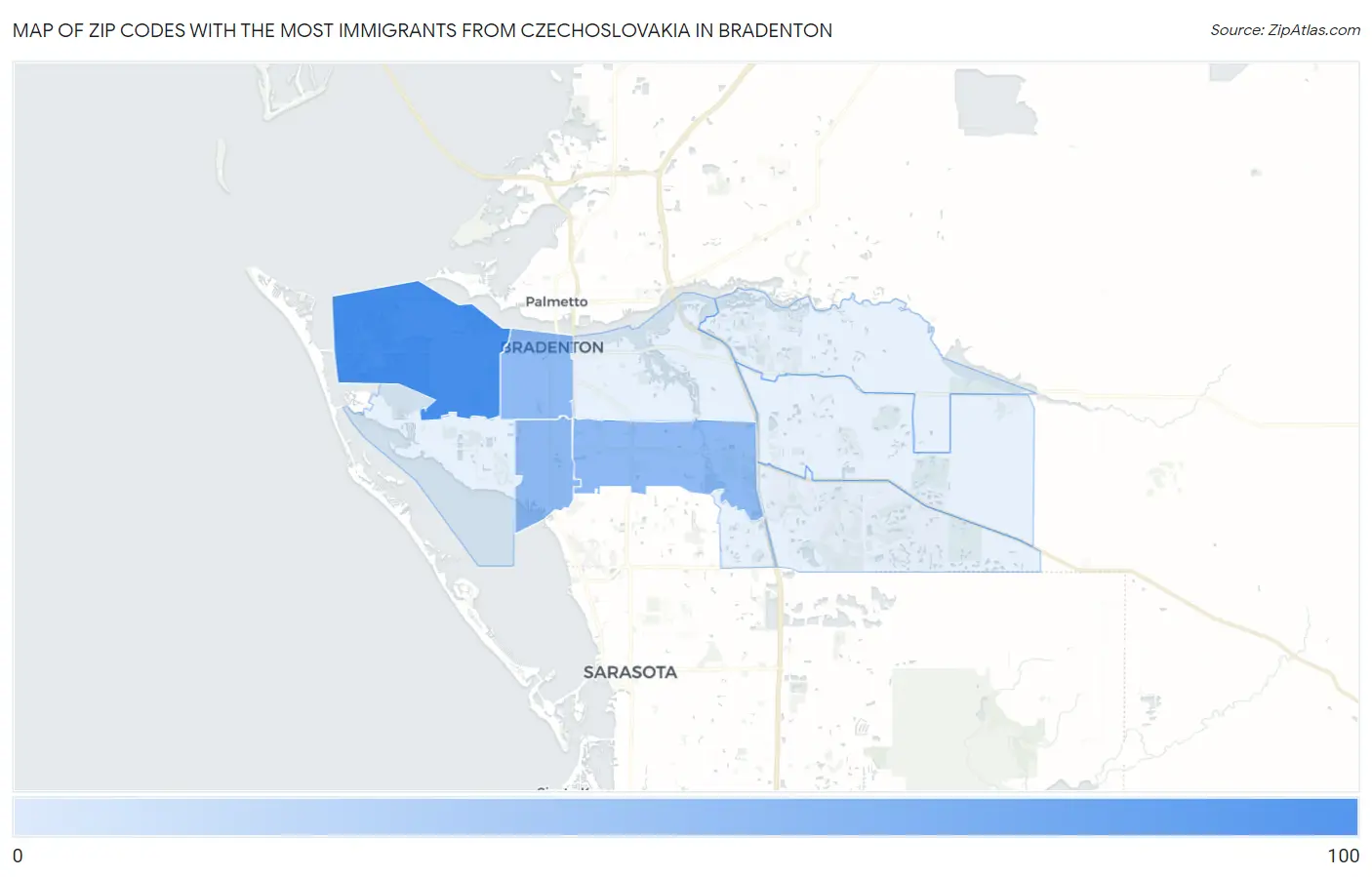 Zip Codes with the Most Immigrants from Czechoslovakia in Bradenton Map